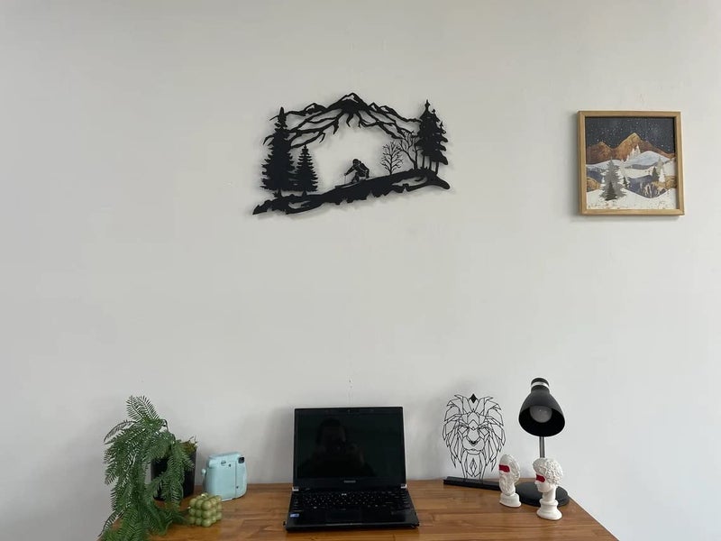 DEKADRON Metal Skier Wall Art, Mountain and Trees Themed Wall Art, Metal Wall Decor, Ski Lover Gift, Home Decoration, Wall Hangings (24" W x 15" H / 60x38 cm) - Image 4